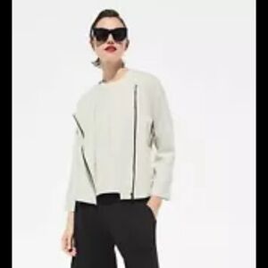 NWT $298 Eileen Fisher Ivory Flex Tencel Point Round Angled Zip Jacket 1X